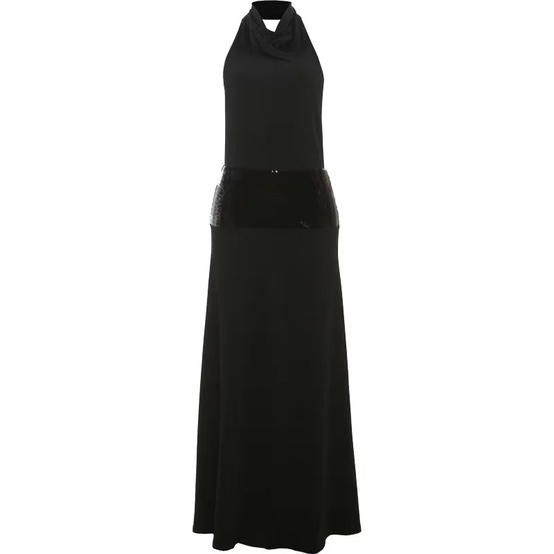 Nerina Draped Backless Halter Maxi Dress