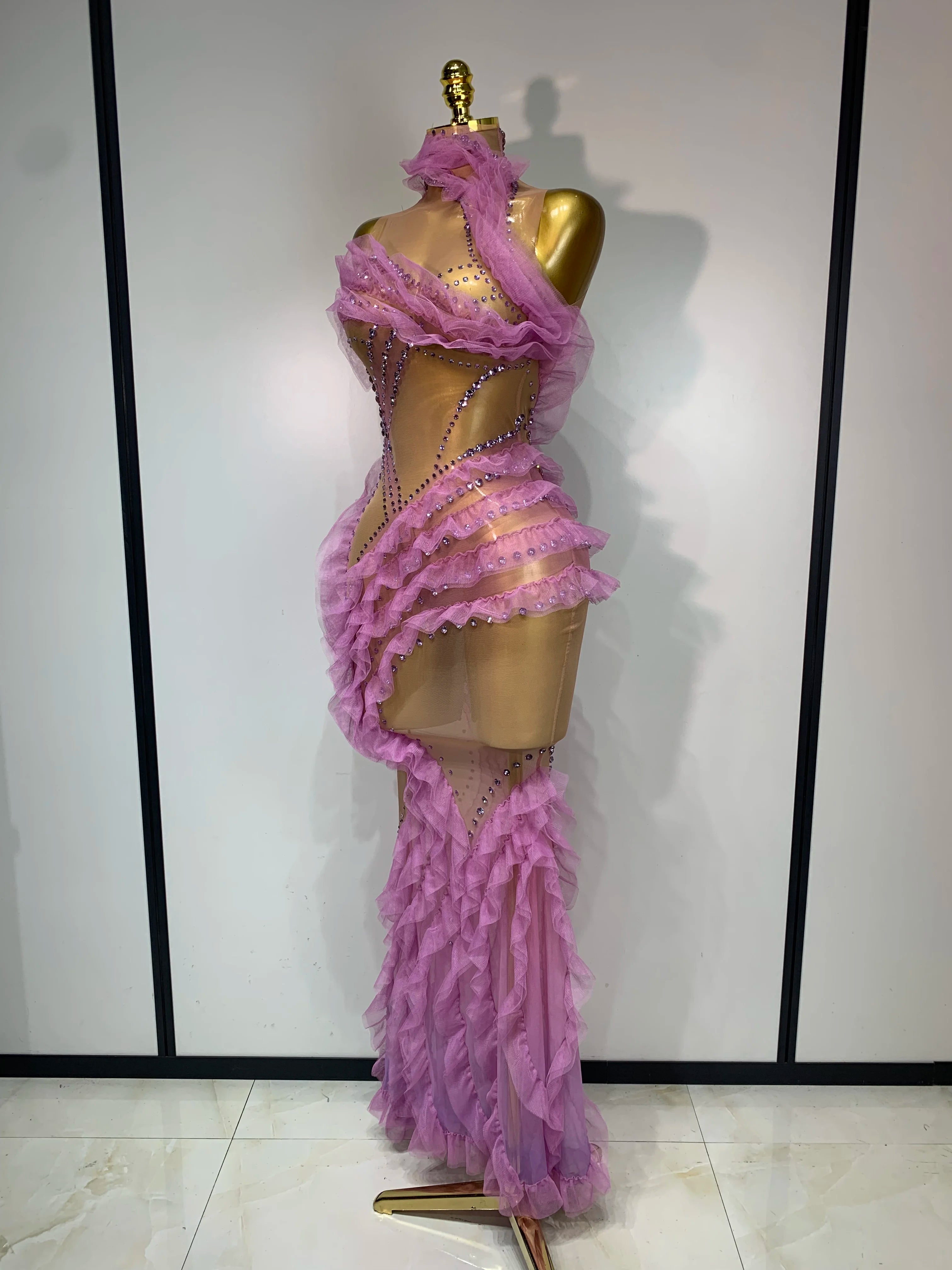 Violetta Rhinestone Mesh Ruffle Maxi Dress Secondary image