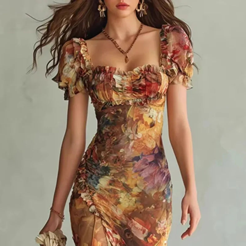 Paloma Boho Cutout Puff-Sleeve Maxi Dress