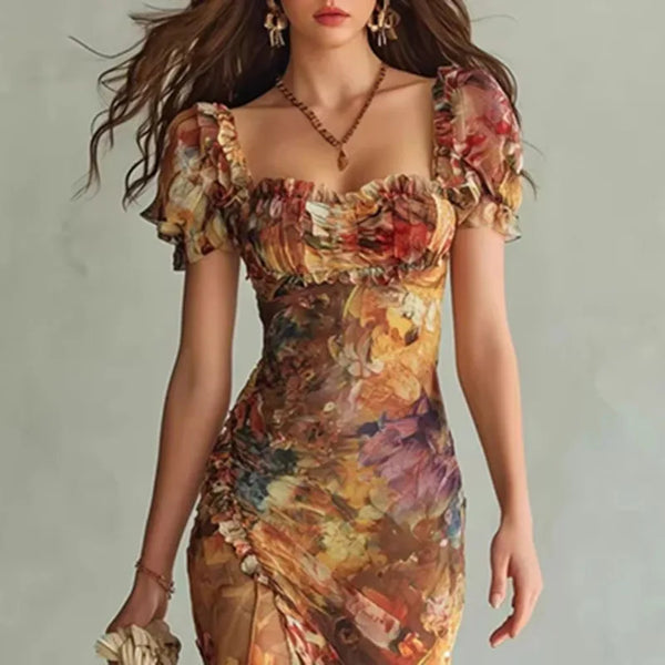 Paloma Boho Cutout Puff-Sleeve Maxi Dress
