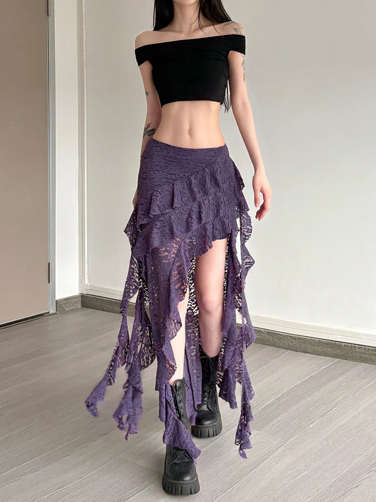 Arden Tassel Lace Asymmetrical Maxi Skirt One-piece