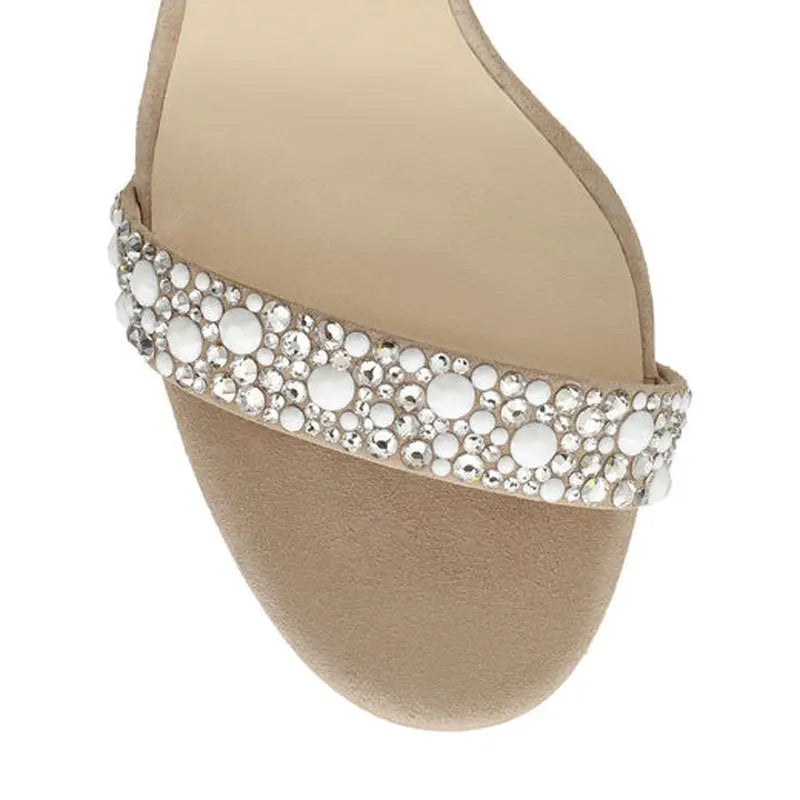 Women Sandals Summer Sexy Pumps Rhinestone Zipper Feather High Heel Apricot Women Wedding Pumps Shoes Size 34-43