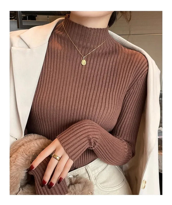 Clementina Slim Twist-Rib Knit Turtleneck Sweater One-piece