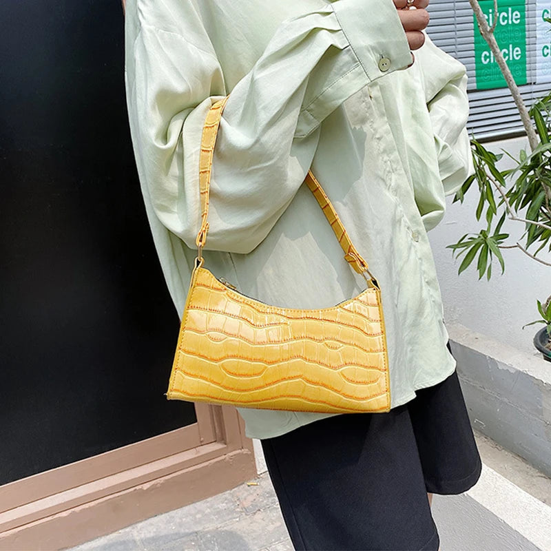 Coralie Croc-Embossed Faux-Leather Baguette Shoulder Bag