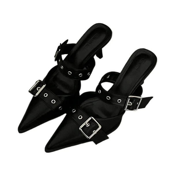 Veda Metal-Buckle Pointed-Toe Heels