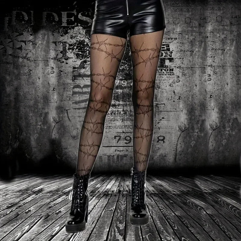 Raven Rope-Mesh Gothic Pantyhose