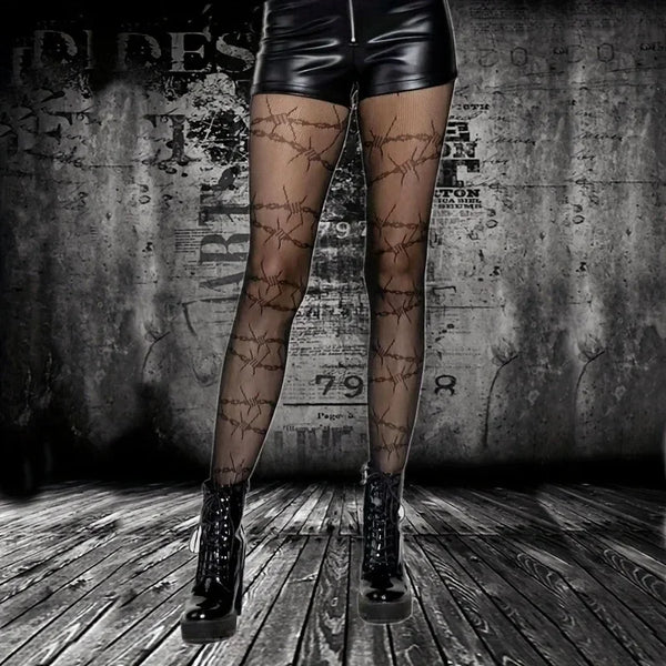Raven Rope-Mesh Gothic Pantyhose