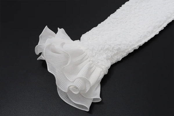 Rosamunde White Ruffle Low-Neck Crop Top & Mini Skirt Two-piece