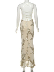 Isabella Spaghetti Strap Floral Embroidered Bodycon Maxi Dress