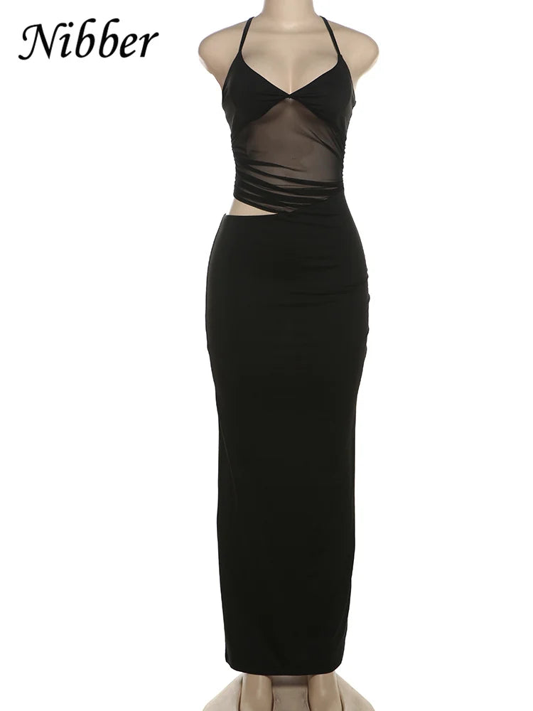 Sable Sheer Mesh Spaghetti-Strap Bodycon Midi Dress