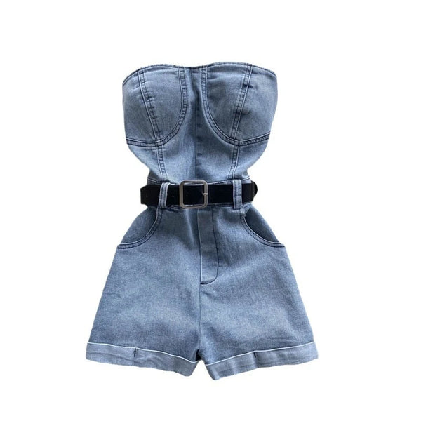 Petra High-Waist Denim Shorts Jumpsuit One-piece