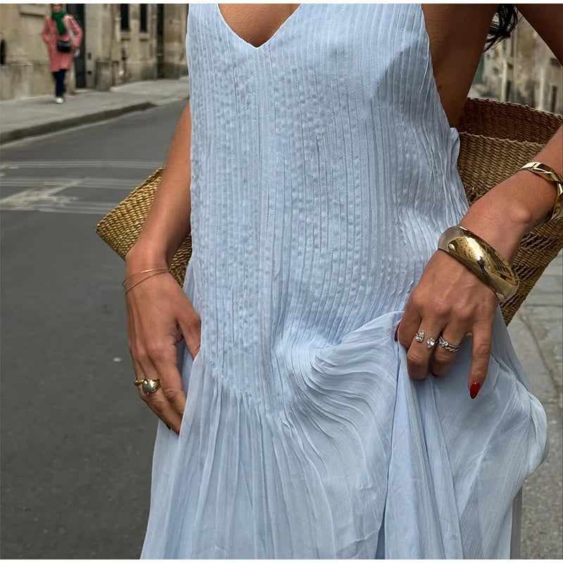 Skylar Pleated Backless Maxi Dress
