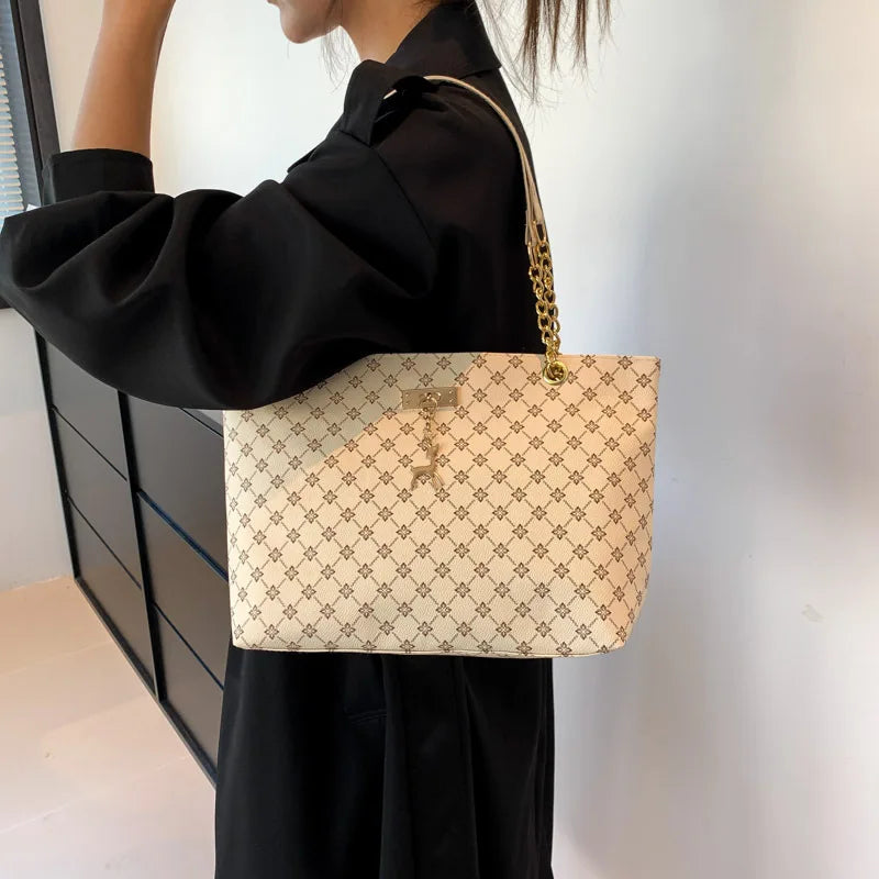 Margaux Monogram-Print Faux-Leather Chain Tote Bag