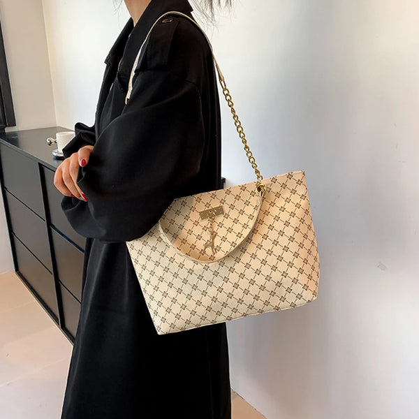 Margaux Monogram-Print Faux-Leather Chain Tote Bag