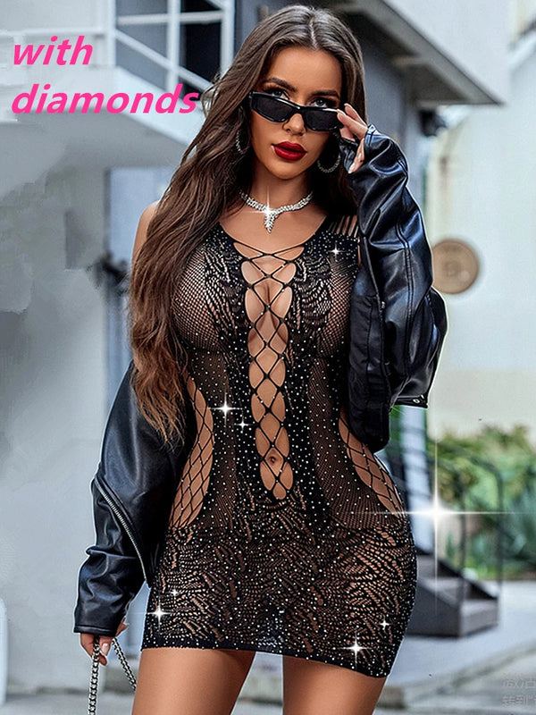 Velvet Eclipse Fishnet Rhinestone Lingerie