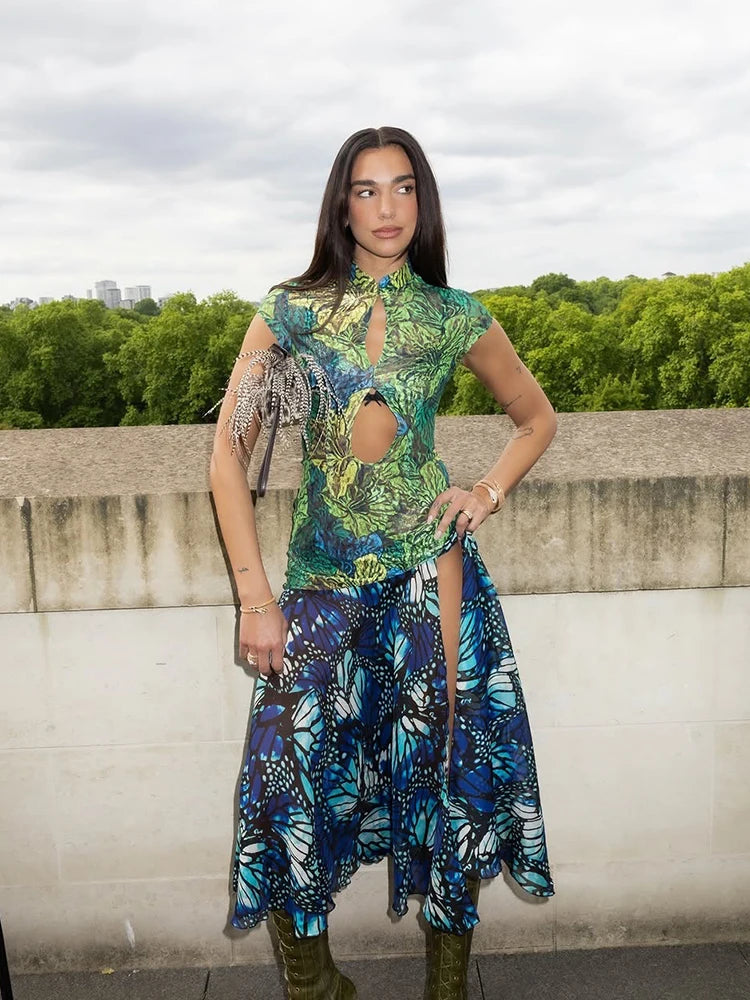 Jade Butterfly Cutout Slit Midi Dress