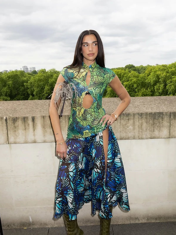 Jade Butterfly Cutout Slit Midi Dress