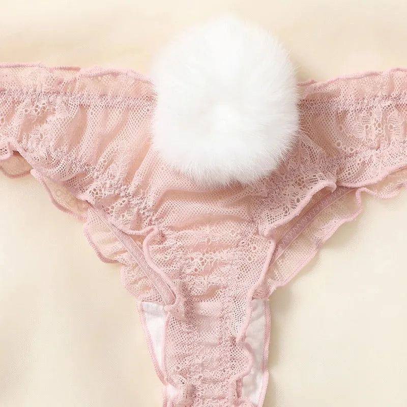 Colette Lace Mesh Bunny-Tail Panty Lingerie One-piece