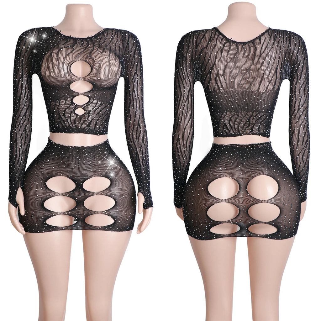 Eclipse Venom Fishnet Rhinestone Lingerie Two-piece