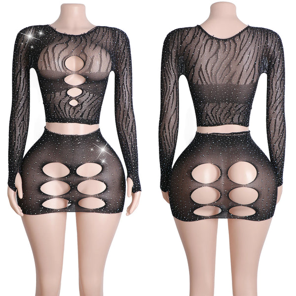 Eclipse Venom Fishnet Rhinestone Lingerie Two-piece