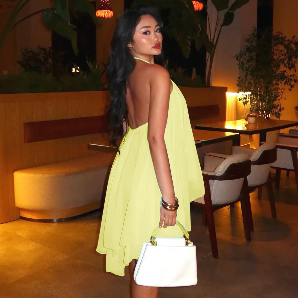 Suri Lace-Up Halter Asymmetric Mini Dress