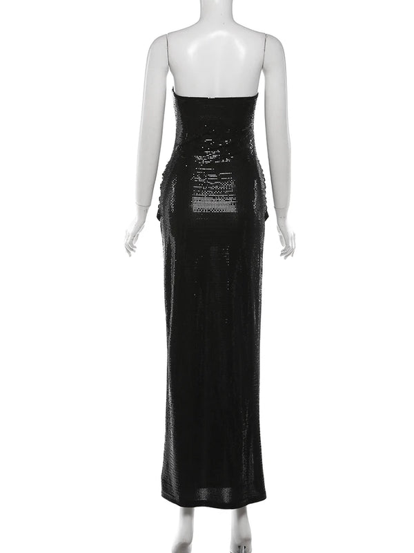 Theodosia Strapless Sequin Ruched Slit Maxi Gown