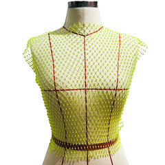 Leqoel Sexy Mesh Crop Tops for Women 2022 Summer Rhinestones Fashion Party See Through Fishnet Tank Hollow Out Backless Top New