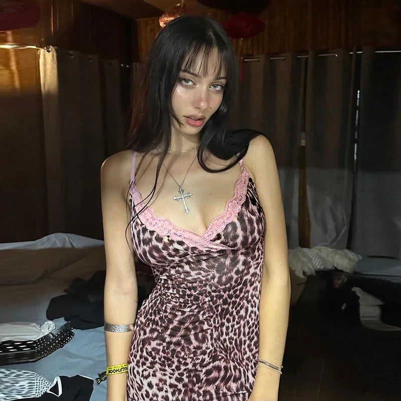 Fawn Leopard Lace-Ruffle Mini Dress