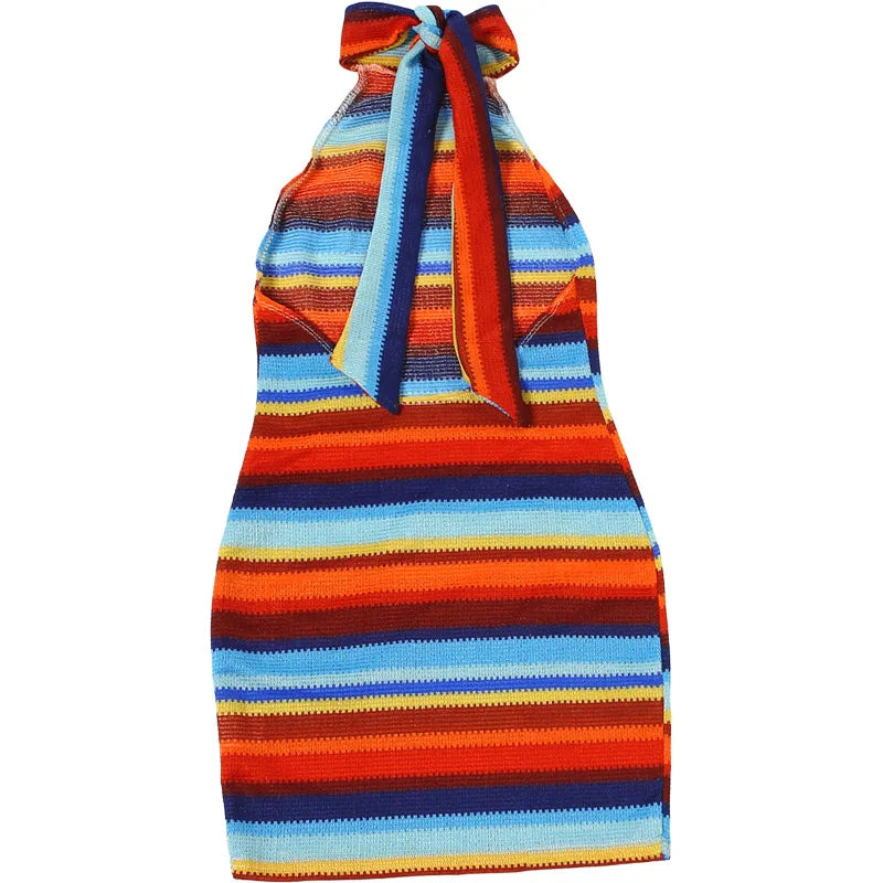 Solenne Striped Knit Halter Bodycon Mini Dress
