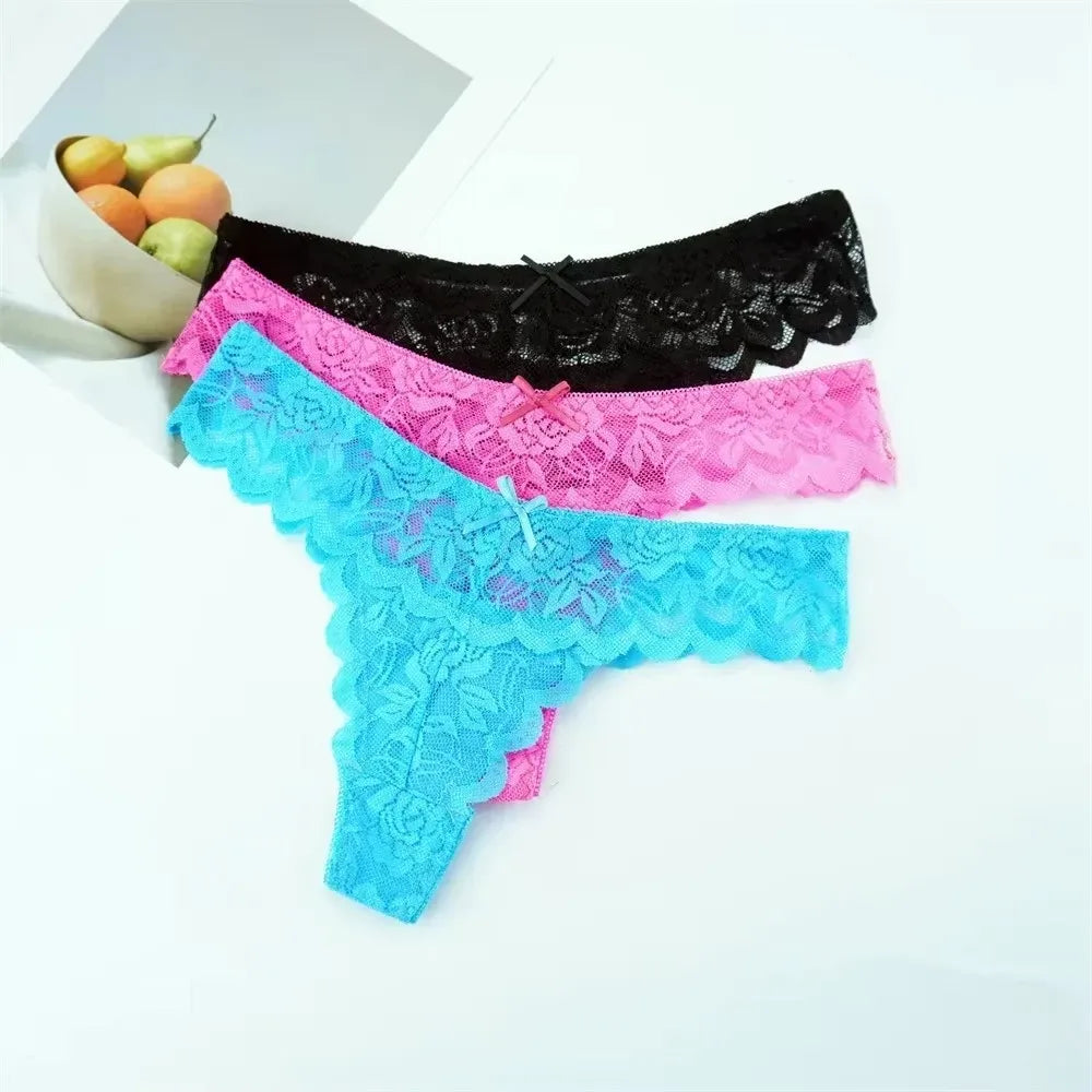 Violetta Sheer Lace G-String Panty Pack Lingerie 3-piece