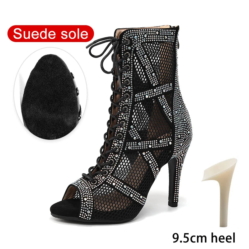 SWDZM Women Dance Boots Full Rhinestone Jazz Latin Dance Shoes Shining Dancing Boots Sexy Thin Heels Women Ladies Dancing Shoes