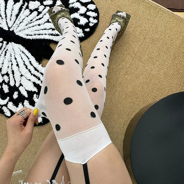 Dottie Polka-Dot Thigh-High Stockings