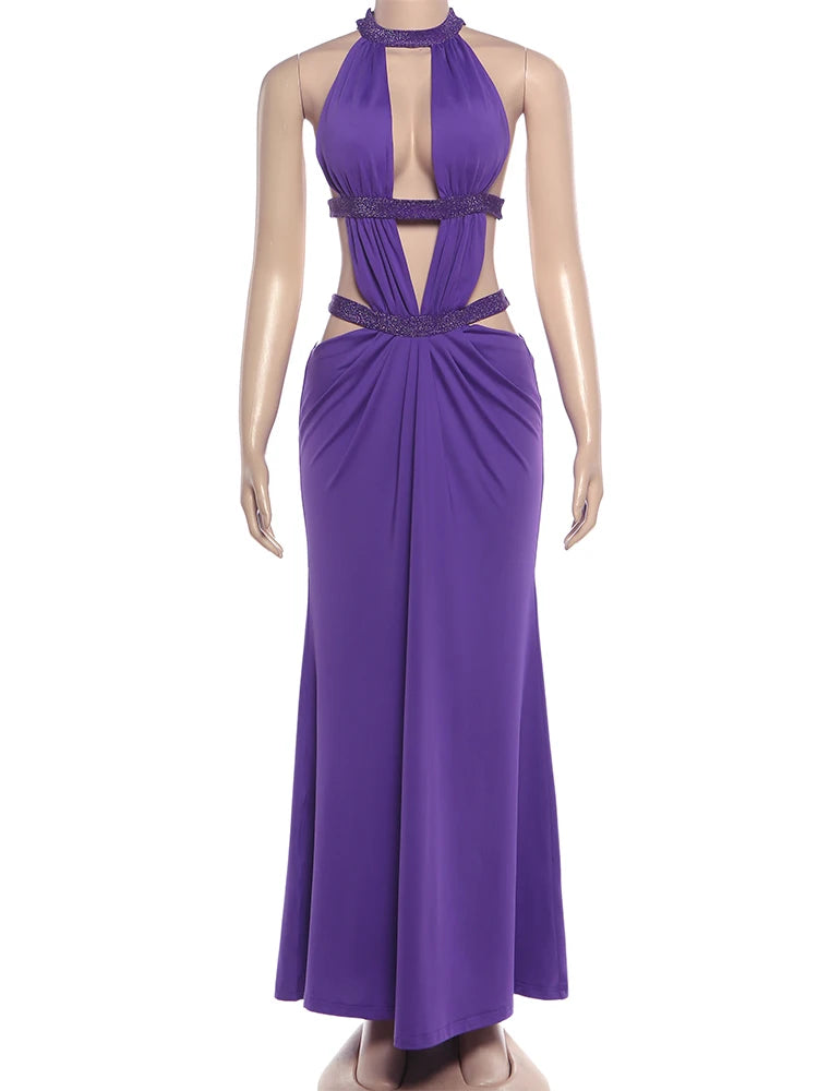 Amara Deep-V Cutout Halter Maxi Dress