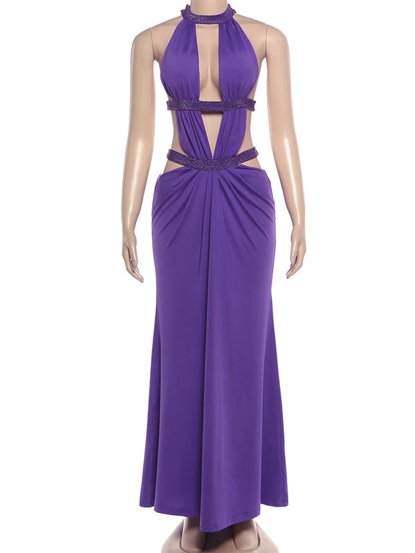 Amara Deep-V Cutout Halter Maxi Dress
