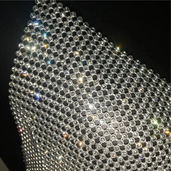 Festival Brilliant Rhinestone Backless Party Crop Top Women 2025 Summer Glitter Evening V Neck Diamonds Metal Tank Tops