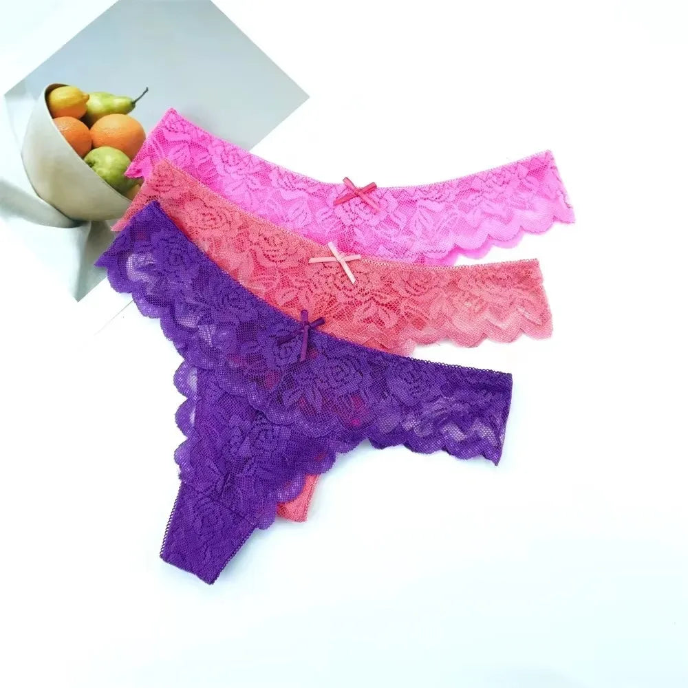 Violetta Sheer Lace G-String Panty Pack Lingerie 3-piece