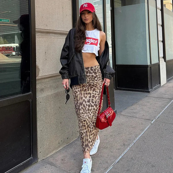Leonie Leopard Mesh Bandeau Top & Midi Skirt Separates