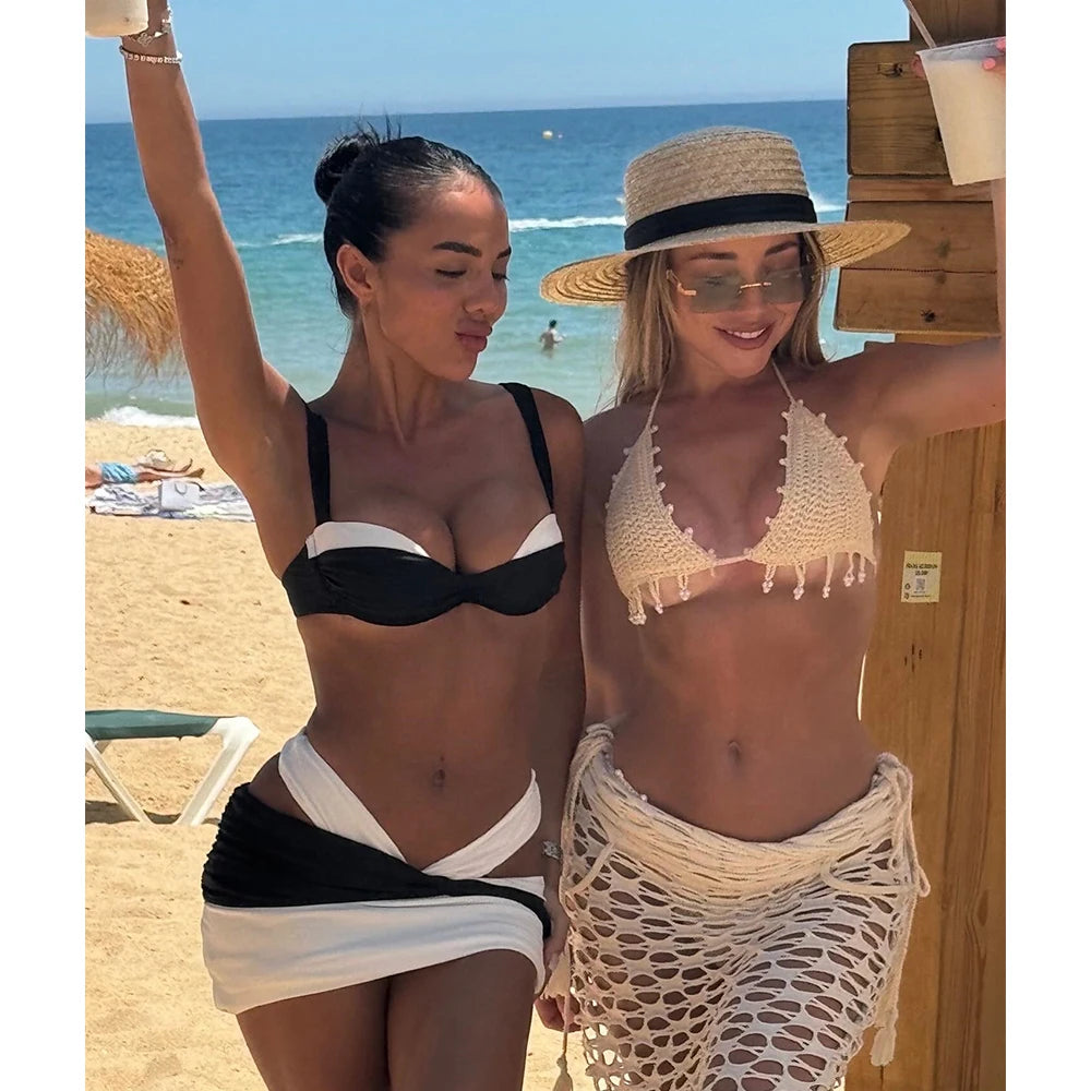 Nerina Knitted Long-Sleeve Bikini Three-piece