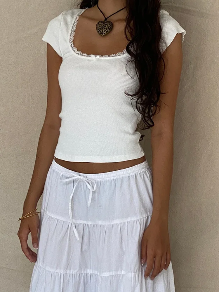 Maisie Lace-Trim Square-Neck Baby Tee One-piece