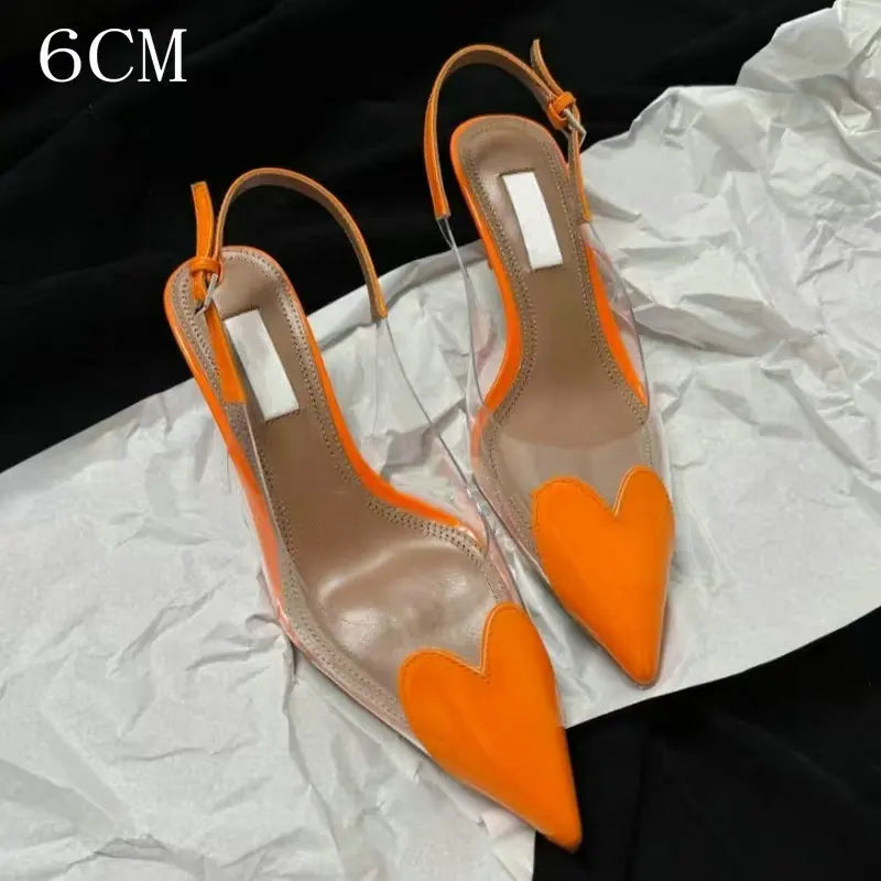 Heart-Shaped Transparent High-Heeled Sandals For Women Summer Fairy Style Pointed-Toe Low-Heeled Women'S Shoes Sexy Party Pumps