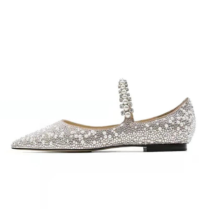 Crystal Women Wedding Pumps One Strap Pointed Toe Famous Shoes Ladies Elegant Spring Summer Stiletto Heels Pumps Bride Balanced