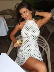 Monaco Muse Polka Dot Halter Mini Dress