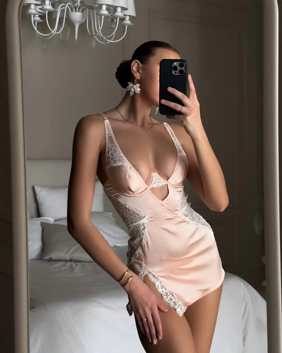 Amorette Satin Lace Deep-V Nightdress