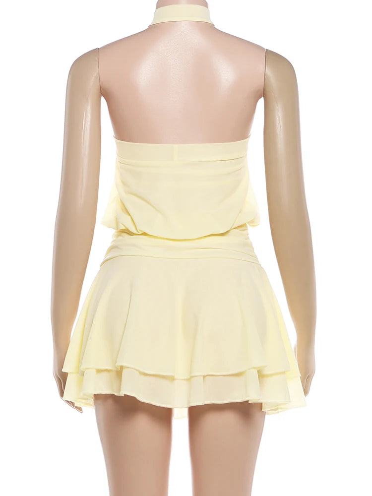 Elara Ruched Halter Backless Bodycon Mini Dress