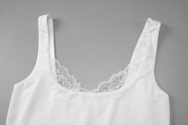 Celine Square-Neck Lace-Ruffle Backless Tank Top One-piece