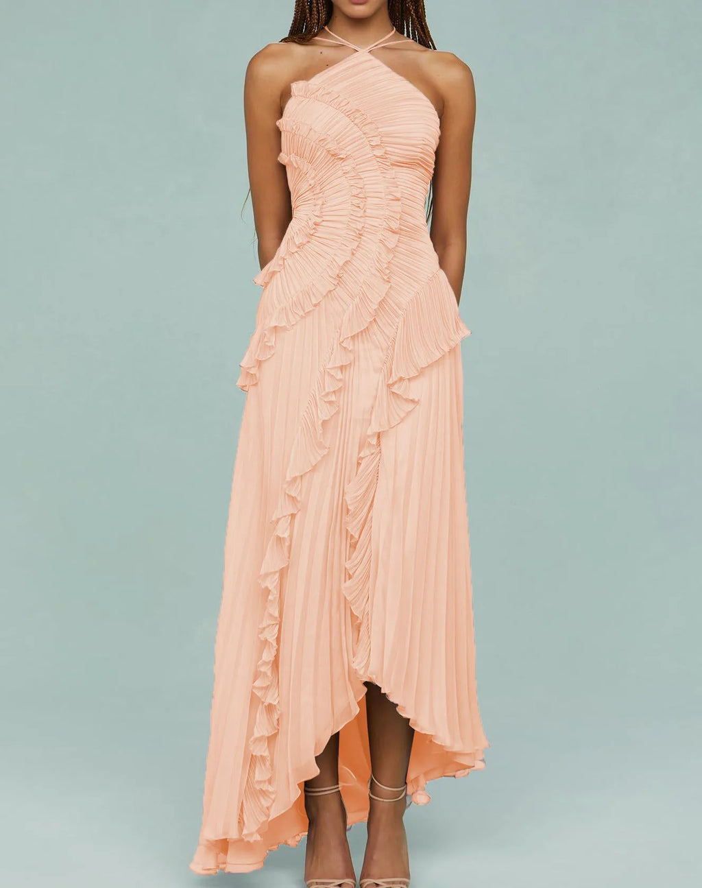 Arabella Tiered Pleated Ruffle Maxi Dress