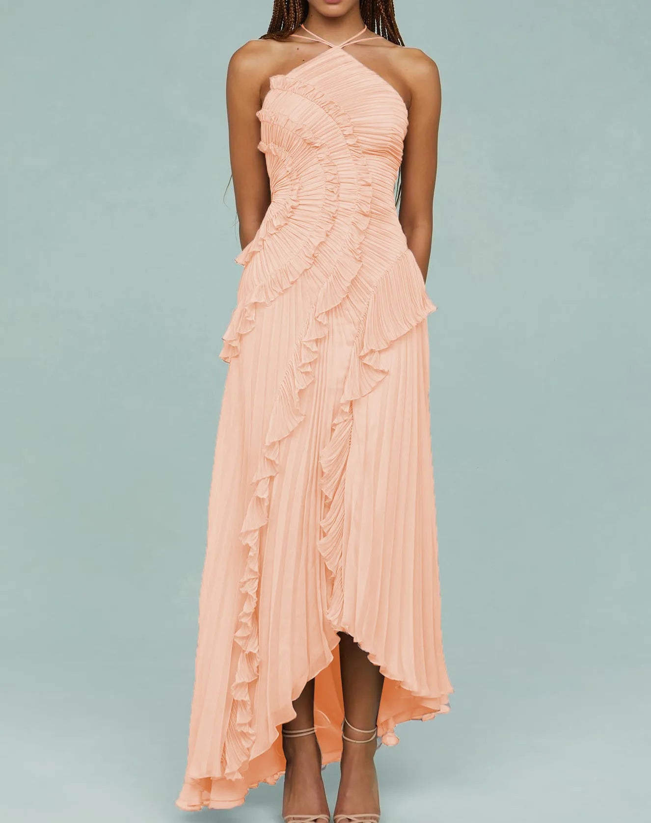 Arabella Tiered Pleated Ruffle Maxi Dress