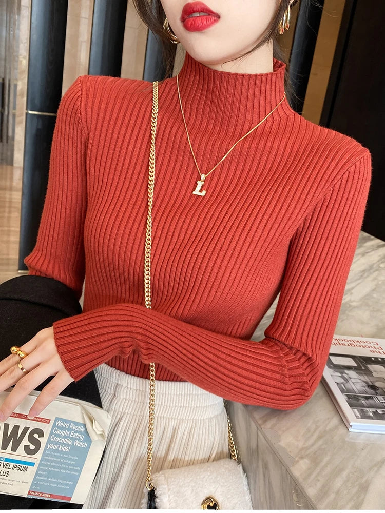 Hildegard Ribbed Knit Mock-Neck Slim Sweater One-piece