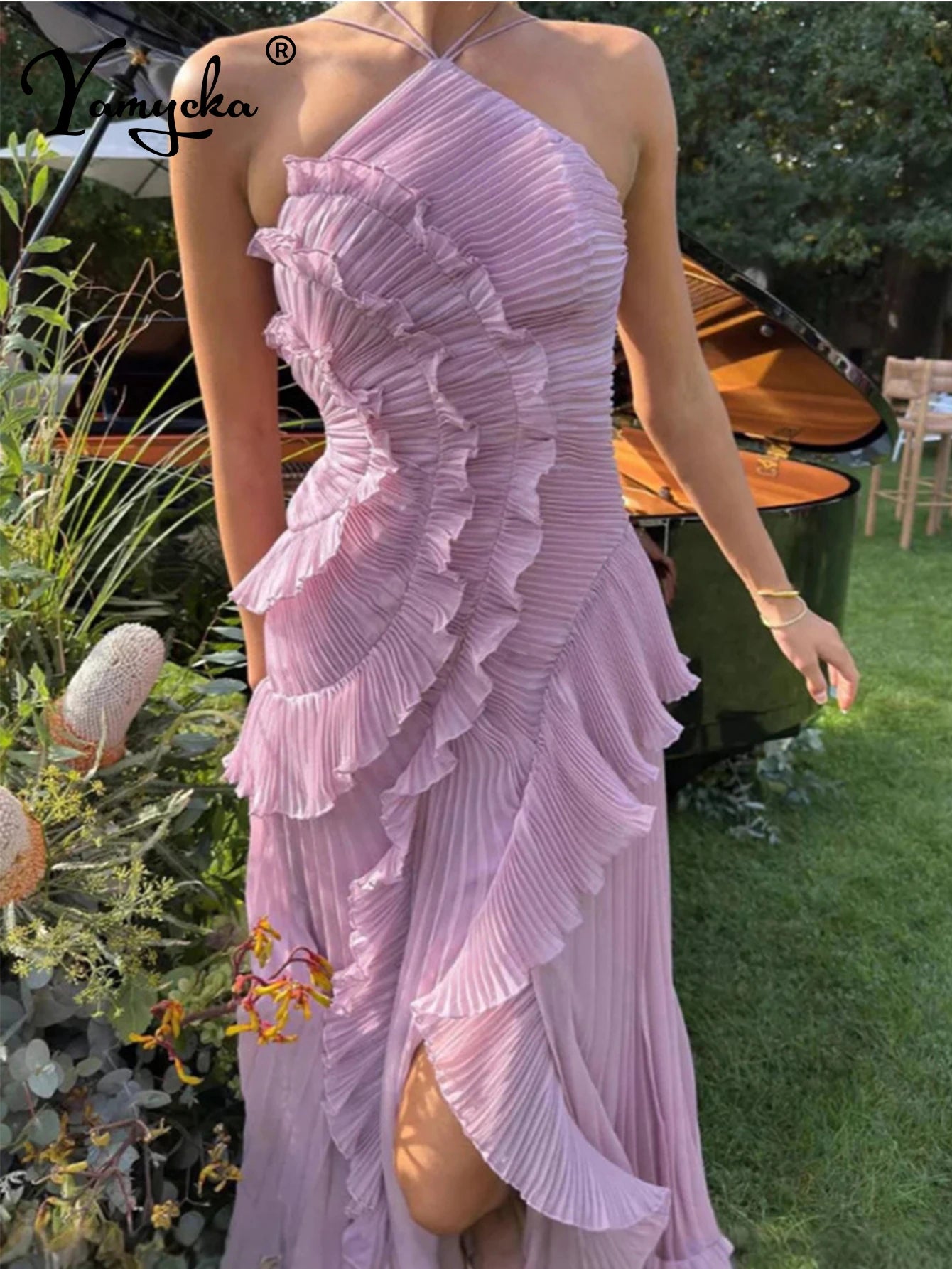 Saskia Ruched Backless A-Line Maxi Dress