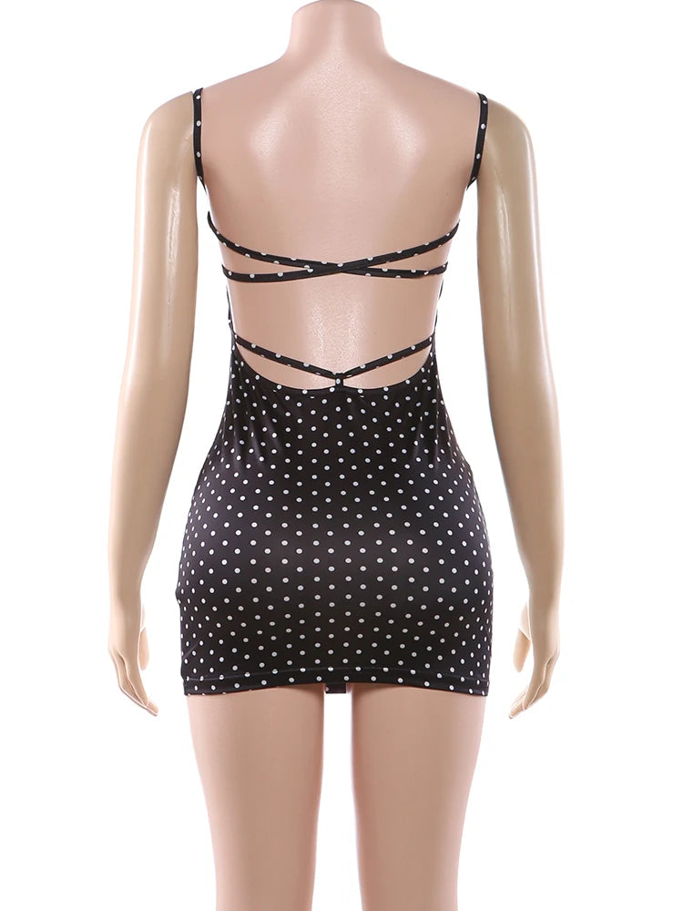 Sabeline Polka-Dot Strappy Backless Bodycon Cami Mini Dress